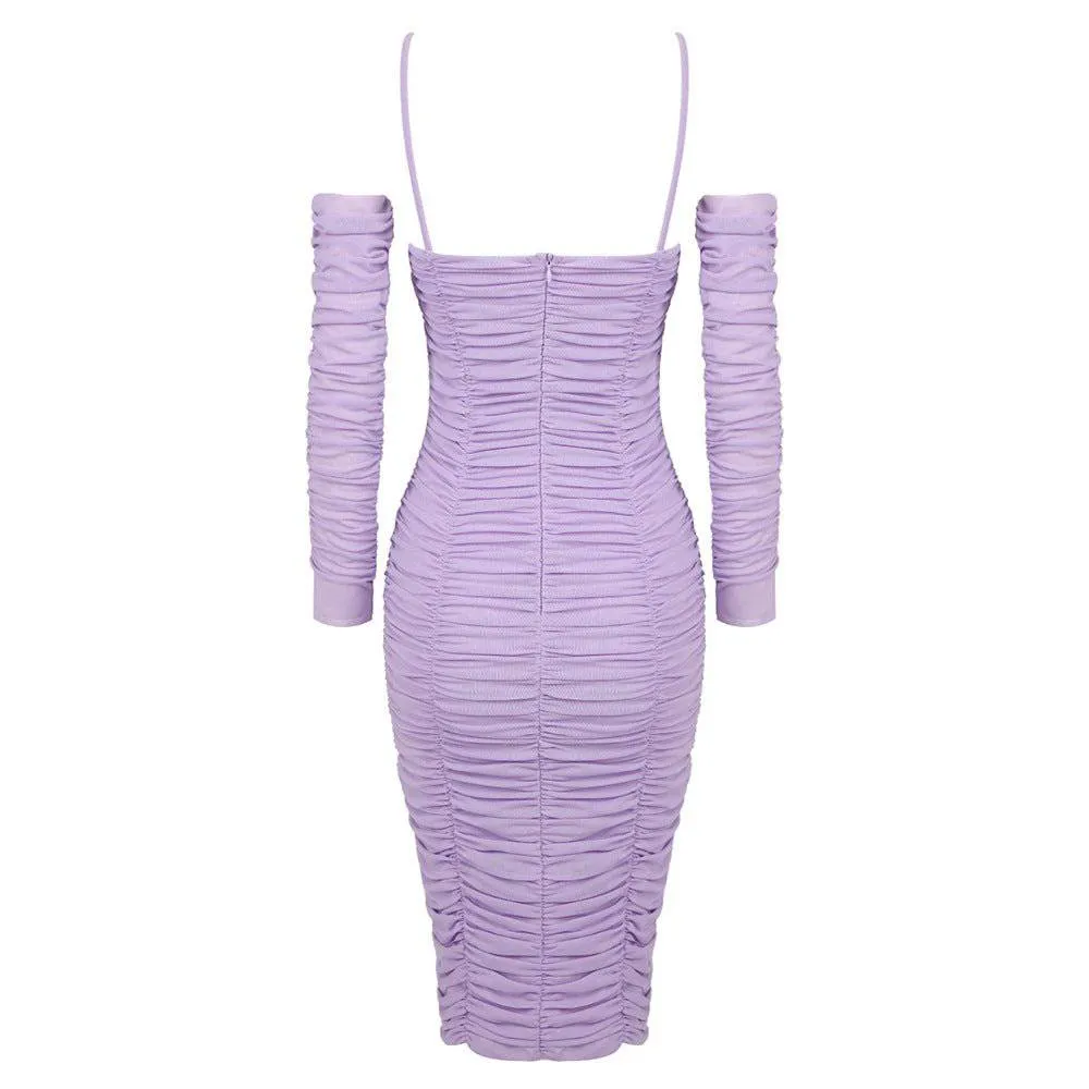 Addie Flower Detailed Ruched Mesh Midi Dress