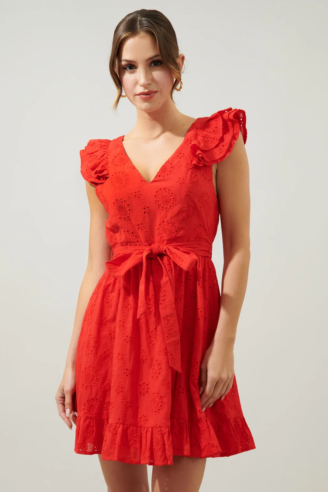 Aurellia Ruffle Eyelet Mini Dress