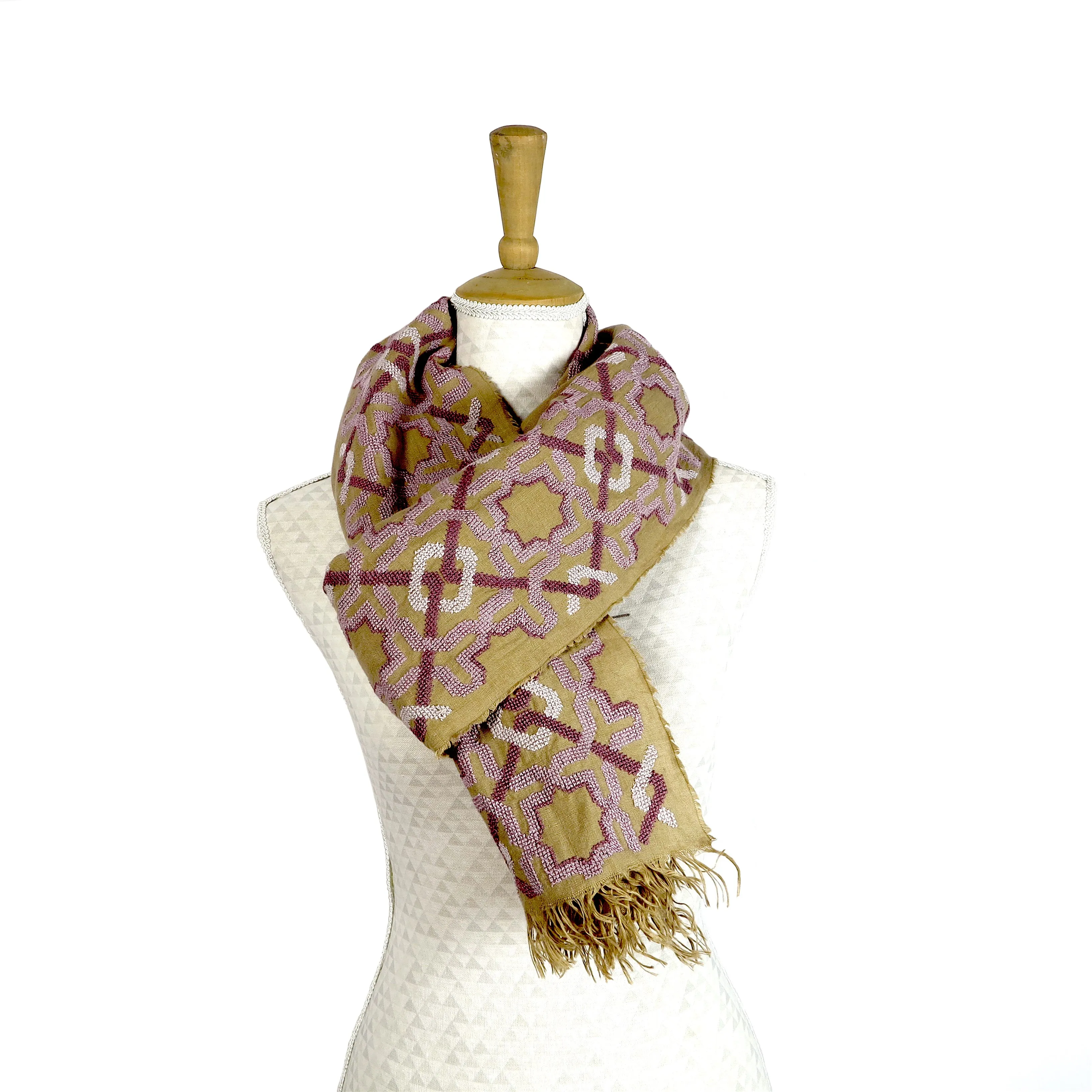 BEIGE LINEN SHAWL LAVENDER ALHAMBRA