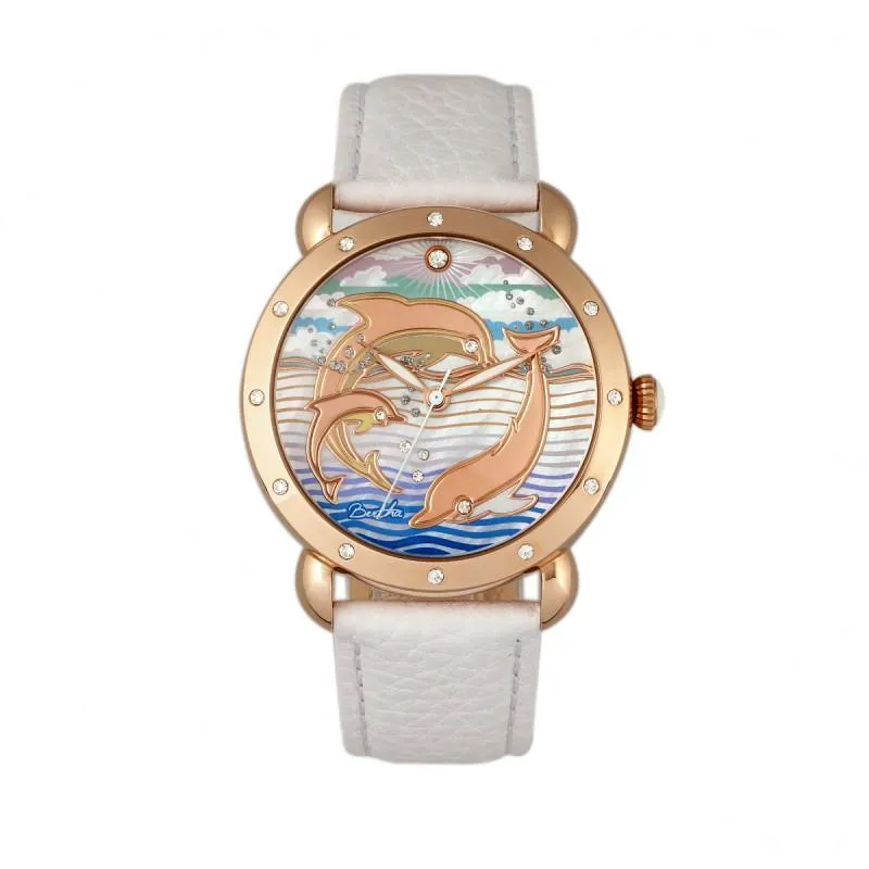 Bertha Estella MOP Leather-Band Ladies Watch