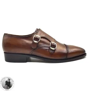 Bespoke Handcrafted Dress Shoes, Brown Color Premium Quality Double Monk Strap And Cap toe Casual Shoes