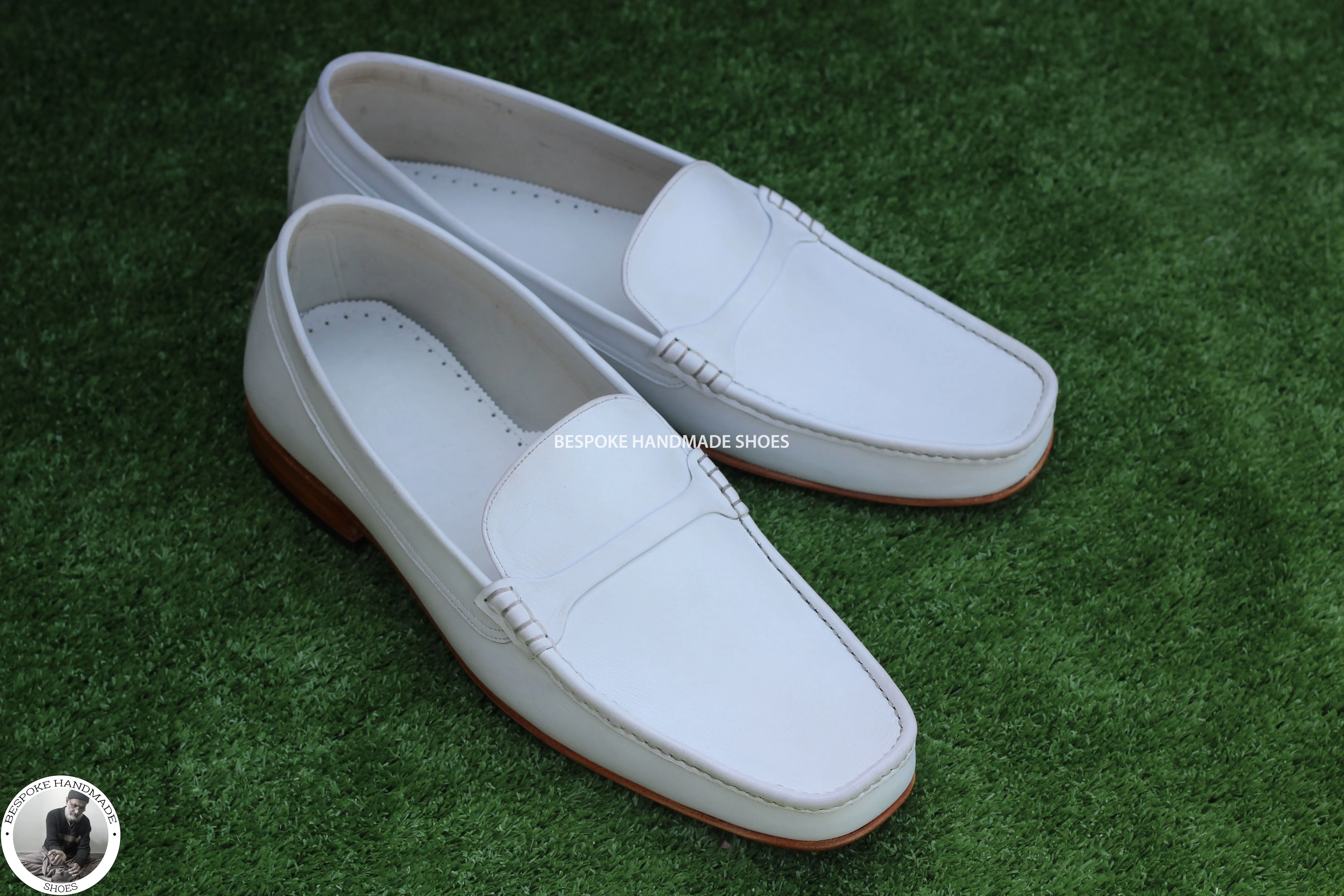 Bespoke Handmade Men's Genuine White Leather Loafer Style Slip on Casual / Formal Shoes