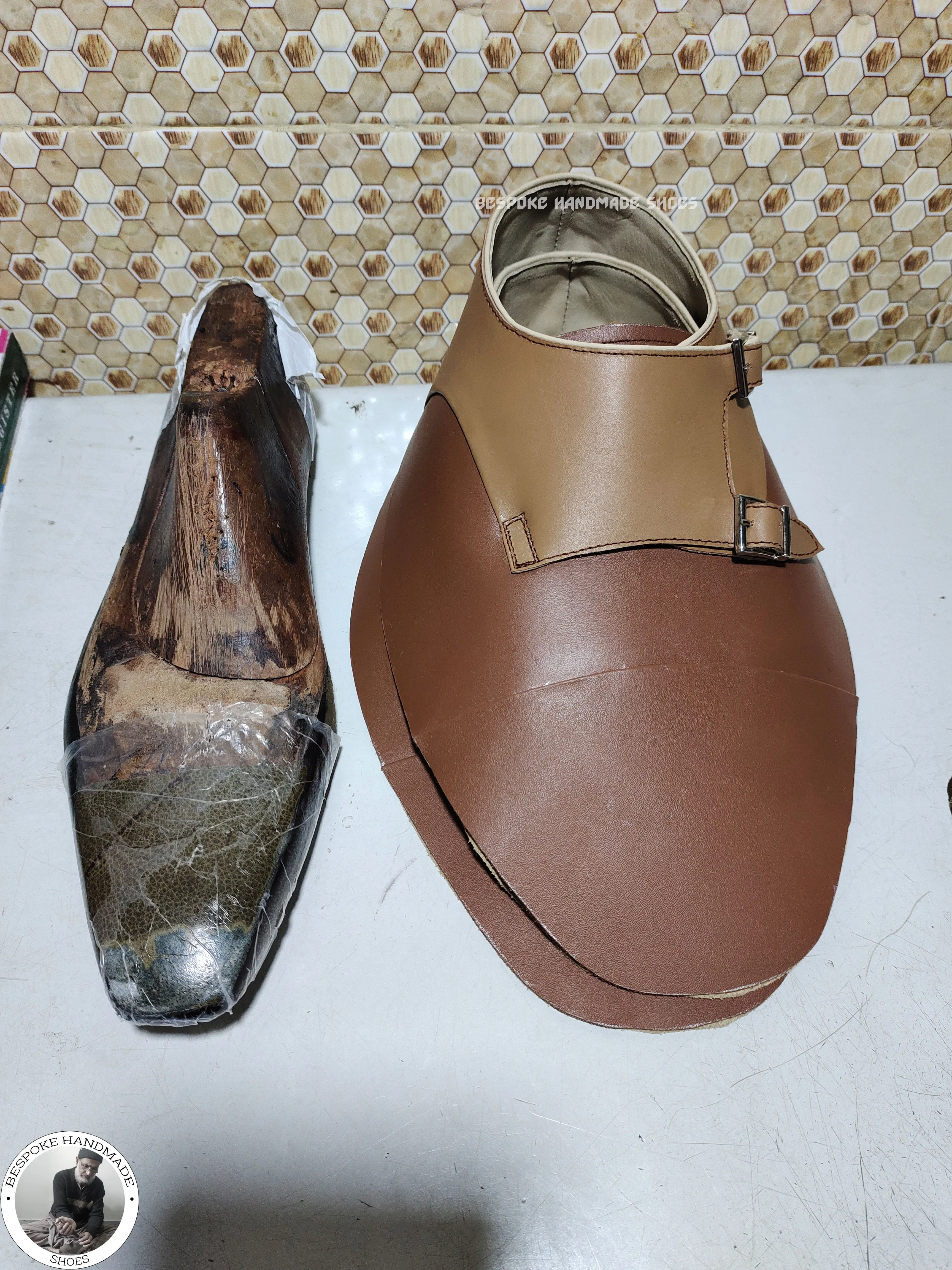 Bespoke Handmade Shoes, Two Tone Chocolate Brown & Tan Leather Double Monk Strap Dress / Formal Shoe