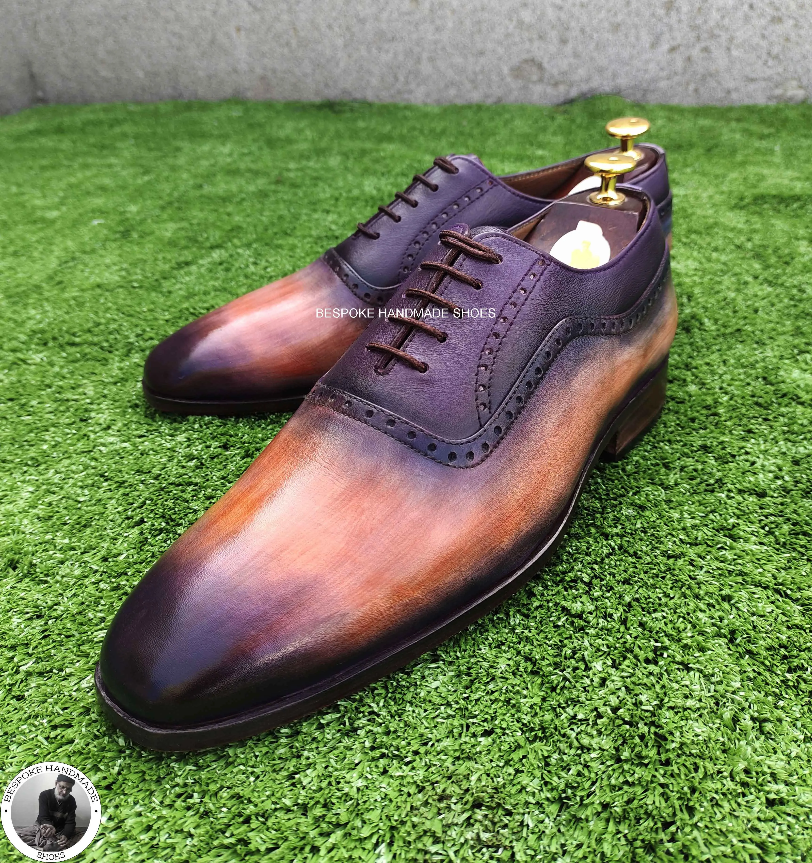 Bespoke Real Leather Shoes, Two Tone Oxford Wholecut Lace up Dress / Formal Shoe