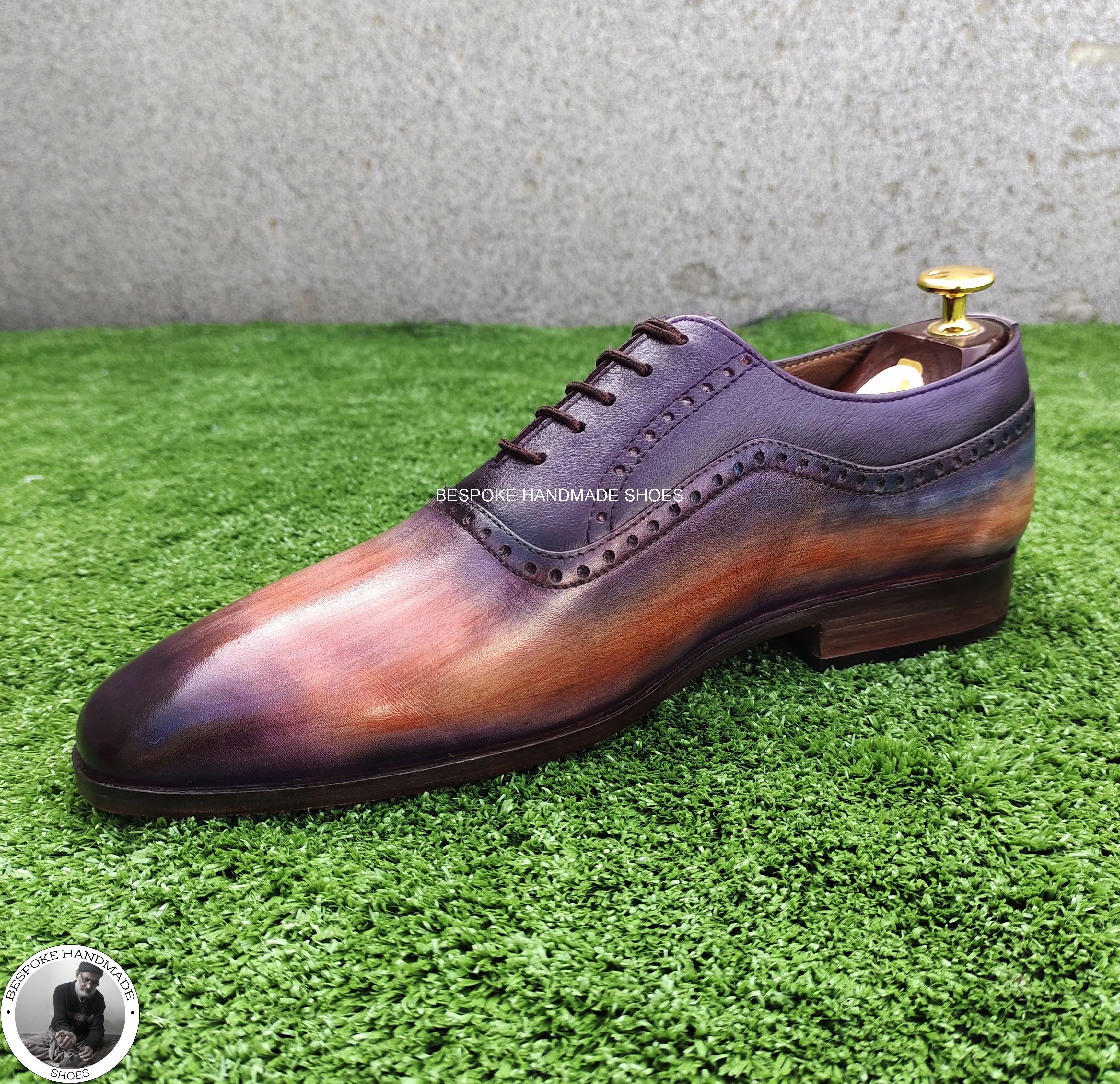 Bespoke Real Leather Shoes, Two Tone Oxford Wholecut Lace up Dress / Formal Shoe