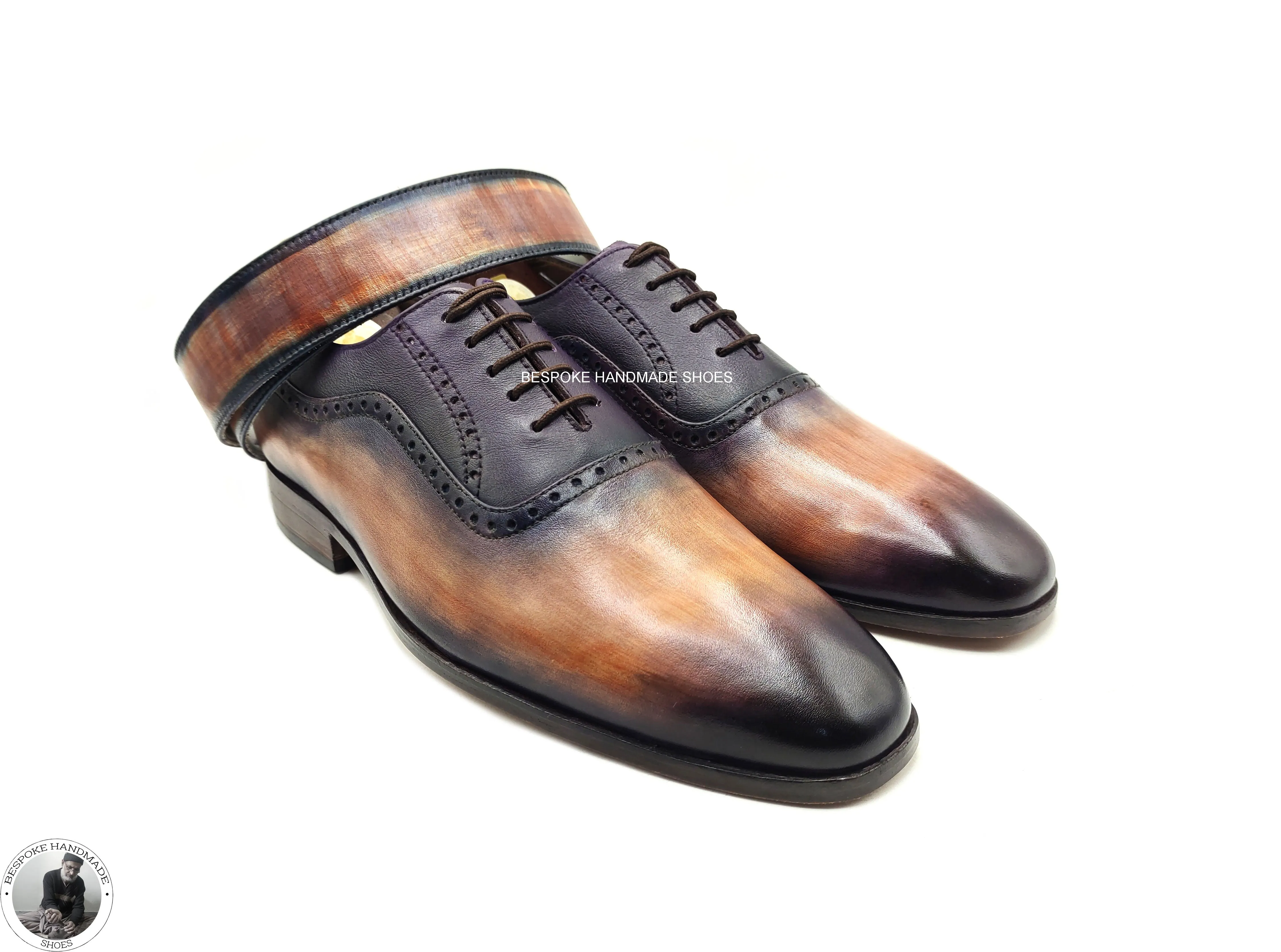 Bespoke Real Leather Shoes, Two Tone Oxford Wholecut Lace up Dress / Formal Shoe