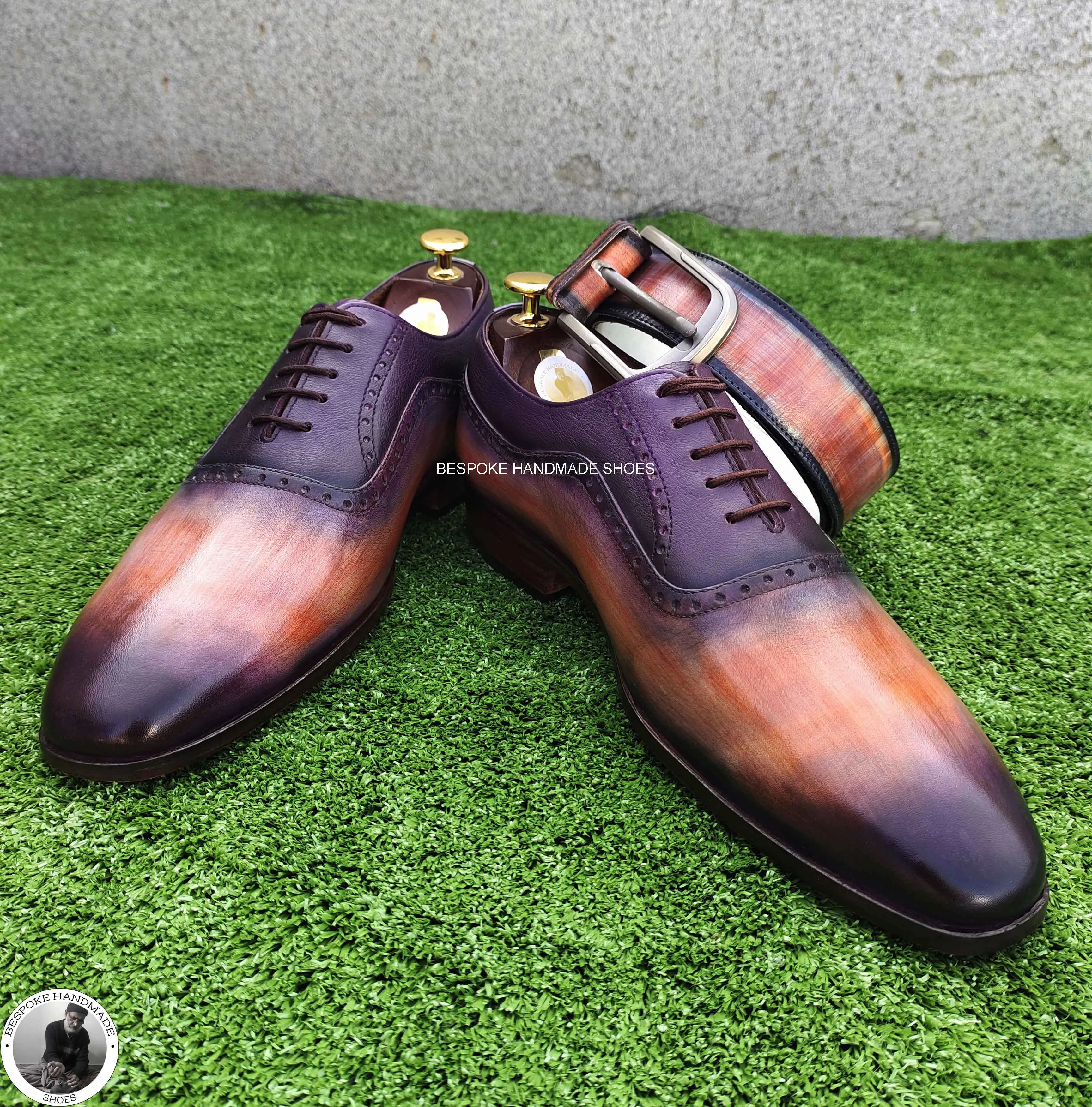 Bespoke Real Leather Shoes, Two Tone Oxford Wholecut Lace up Dress / Formal Shoe