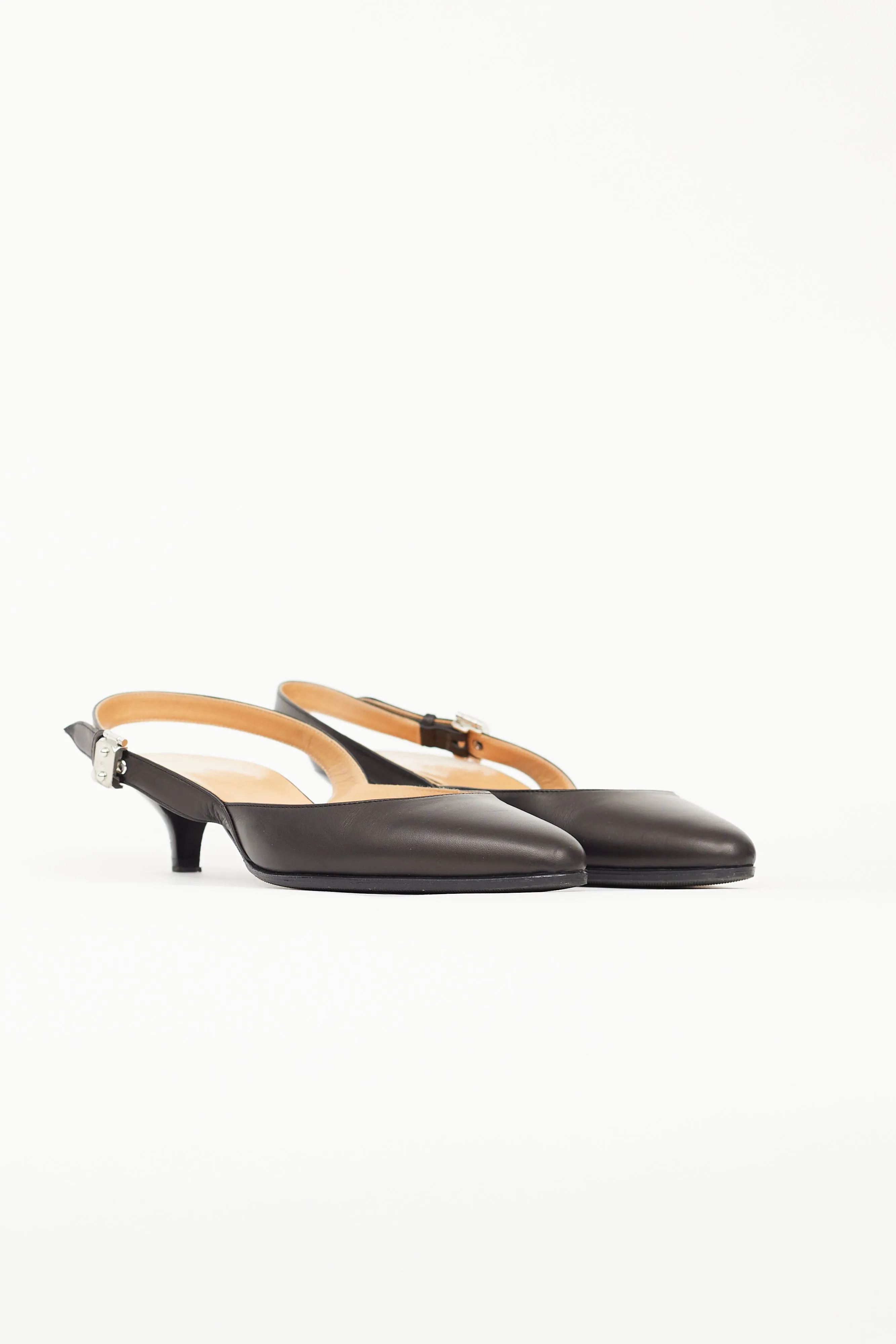 Black Leather Slingback Heel