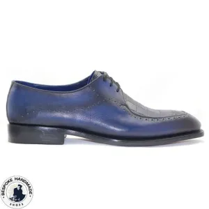 Buy Handmade Men's Lace Up Blue Crocodile Texture Leather Formal Dress Shoes