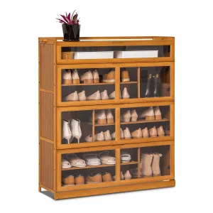 classic Bamboo 7 Tiers 33 Pairs Shoes Cabinet, Pull-Down Acrylic Door, Brown, for Entryway