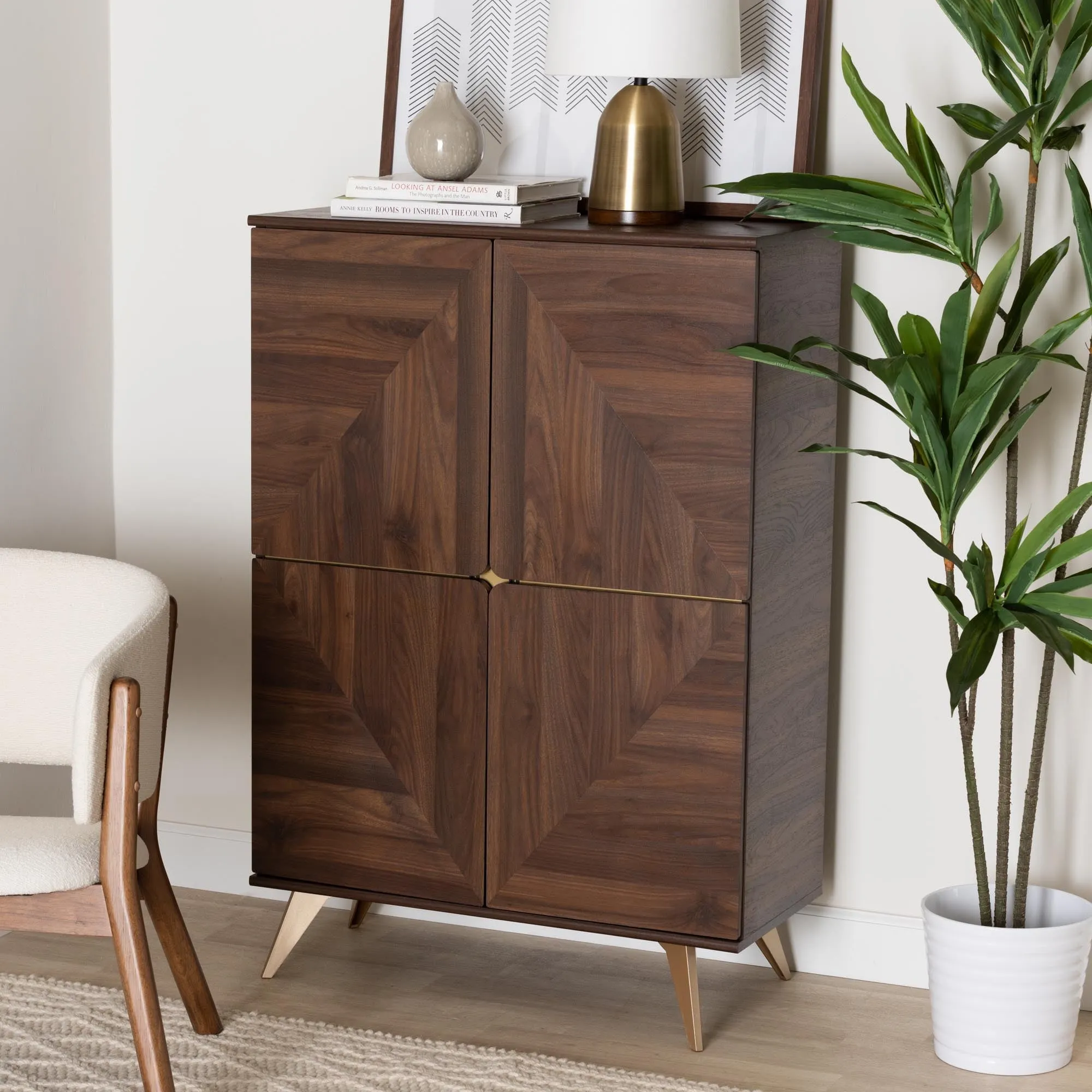 classic Mid-Century Modern Shoe Cabinet, Brown, 83.8 lbs