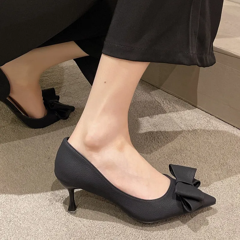 Dainty Comma Style Heels with Bow Accent Shoes