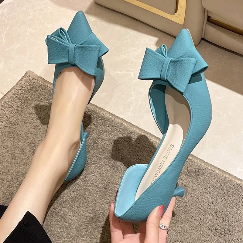 Dainty Comma Style Heels with Bow Accent Shoes