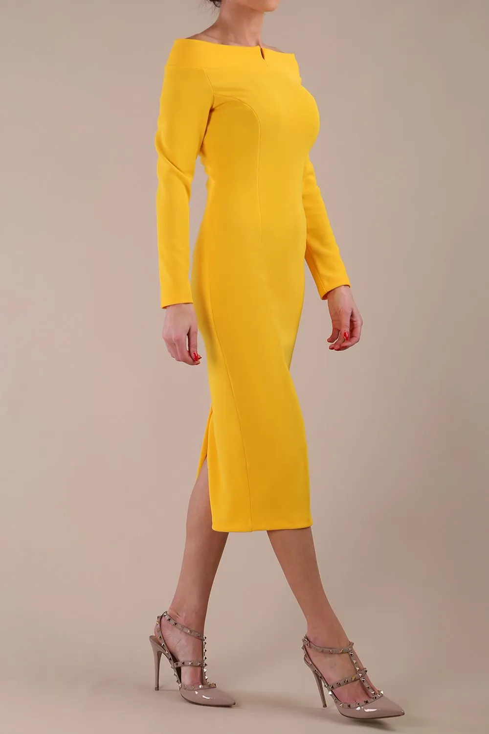 Faye Off Shoulder Long Sleeve Midi Dress