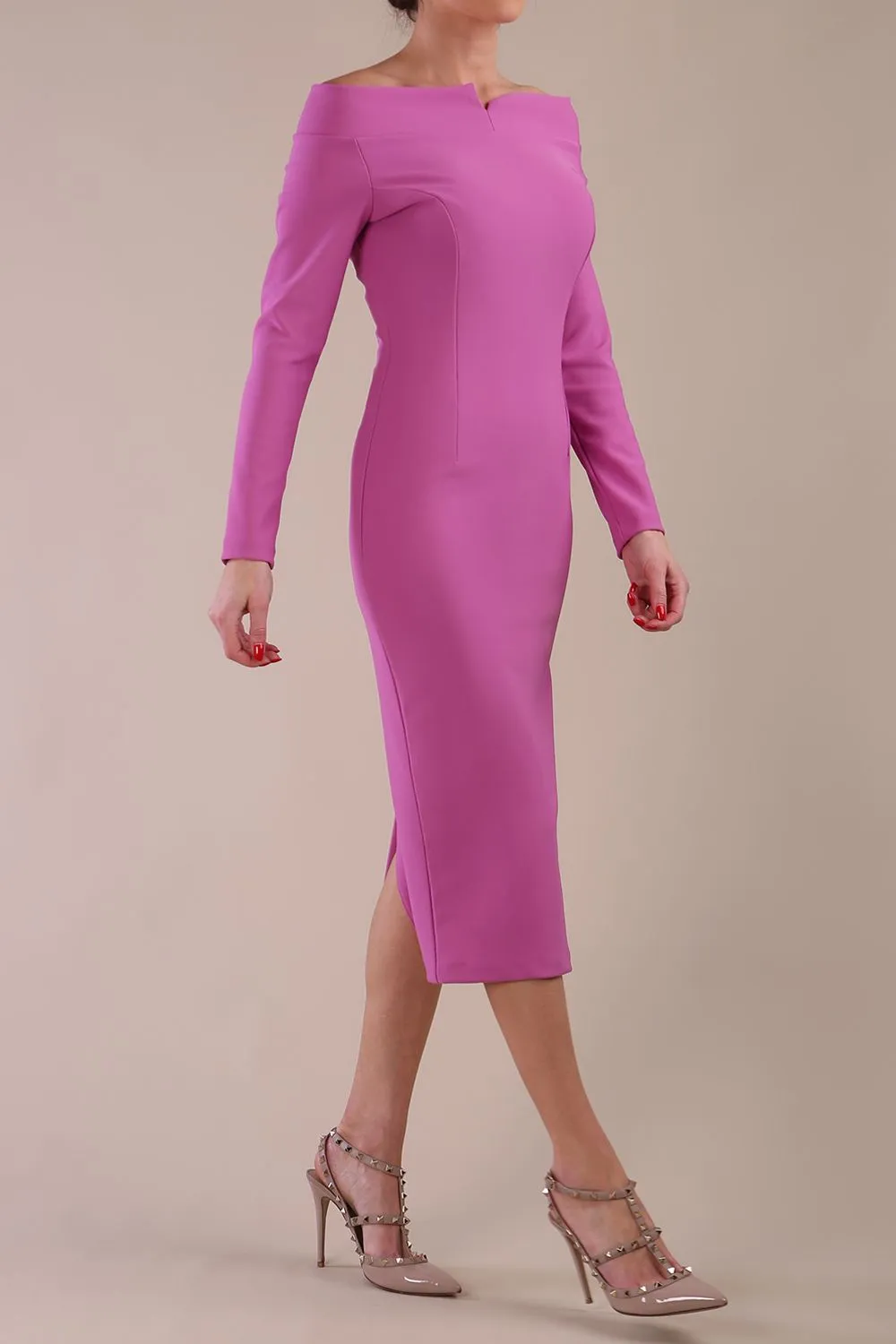 Faye Off Shoulder Long Sleeve Midi Dress