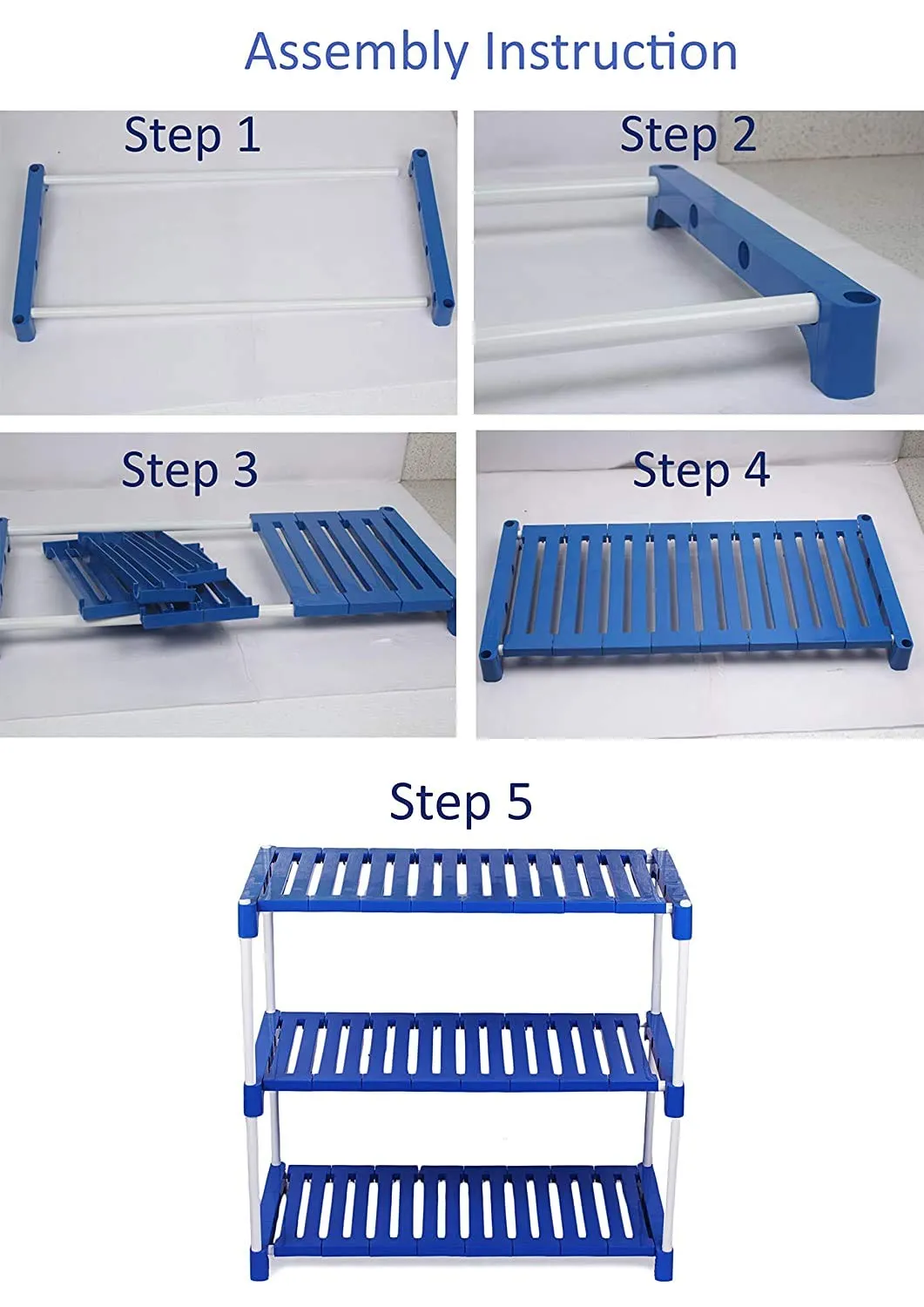 FLIPZON 3 Step Strong Foster Rack Organizer for Shoe/Clothes/Books | Need to Be Assemble - DIY | Metal & Plastic | Blue & white