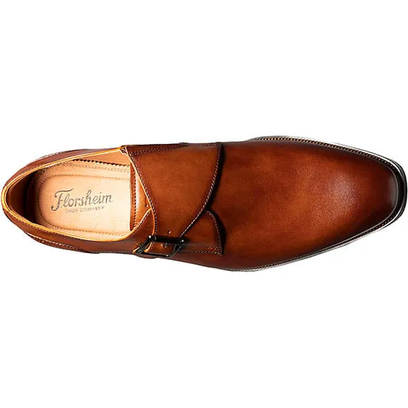 Floresheim Mens Cognac Plain Toe Single Monk Strap Shoes