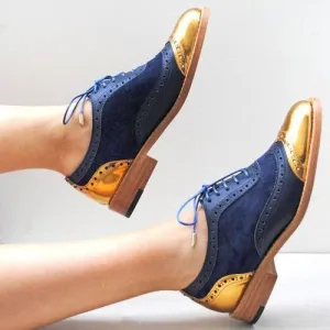 Gold Patent and Blue Suede Oxford Wingtip Shoe