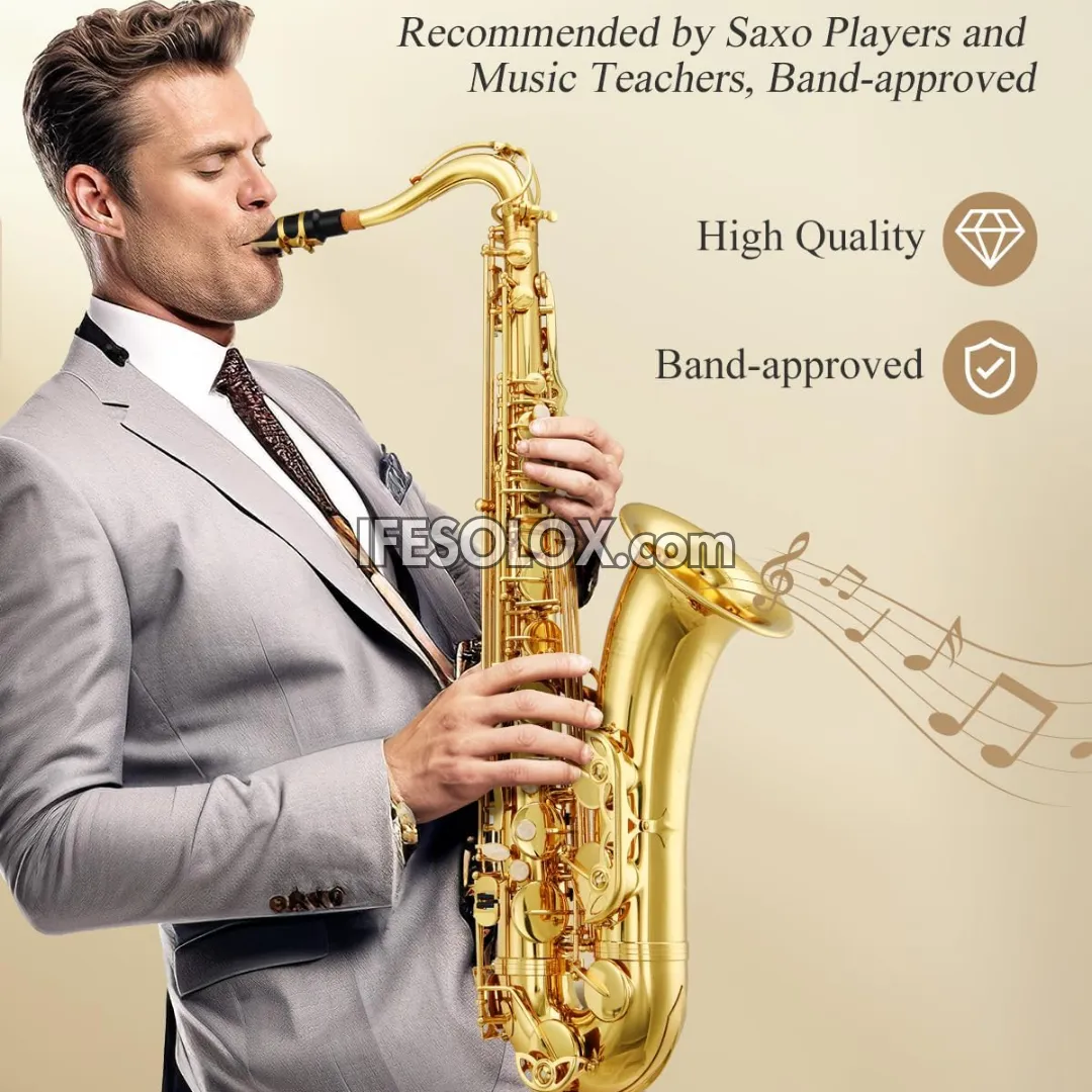 Golden Tenor B-Flat Saxophone for Professionals and Concerts - Brand New