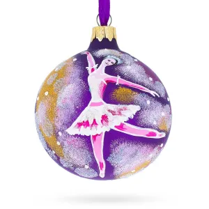 Graceful Ballet Dancer On Purple - Blown Glass Ball Christmas Ornament 3.25 Inches