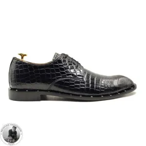 Handcrafted Men’s Genuine Black Alligator Leather Print Oxford Lace up Wingtip Unique Shoes