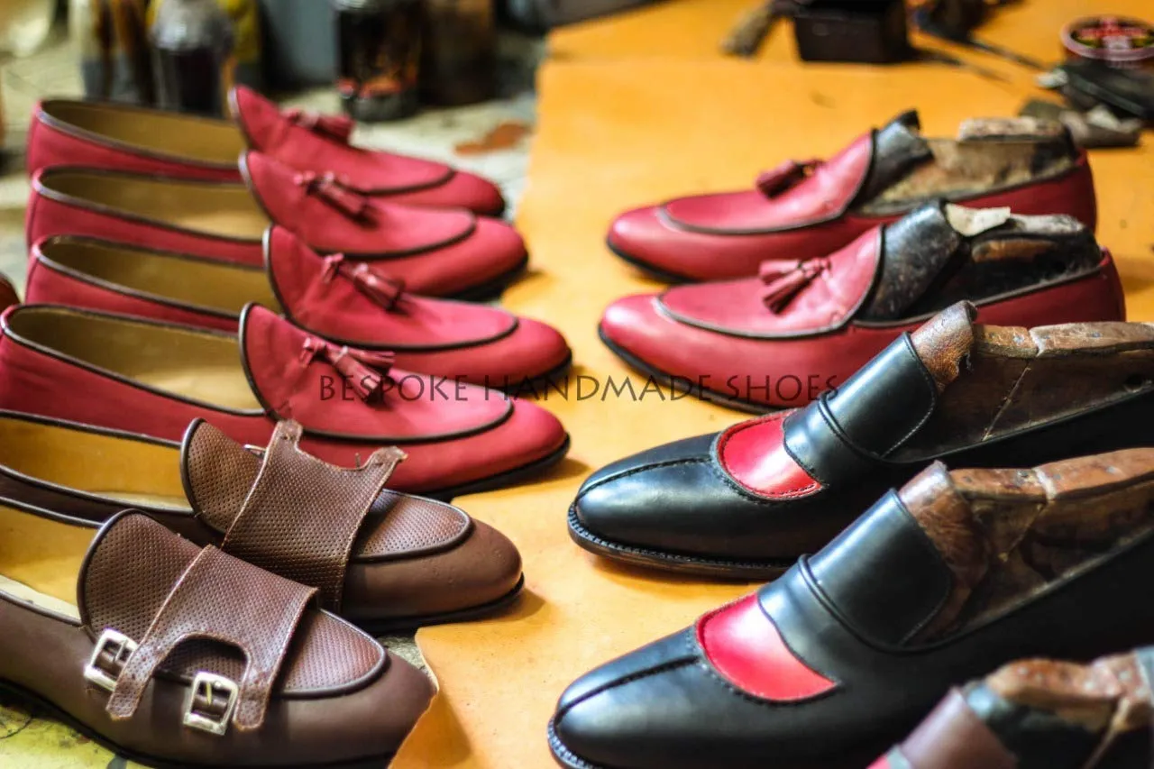 Handcrafted Men’s Red Patent Black Shaded Wholecut Loafer Style Brogue Dress Shoes