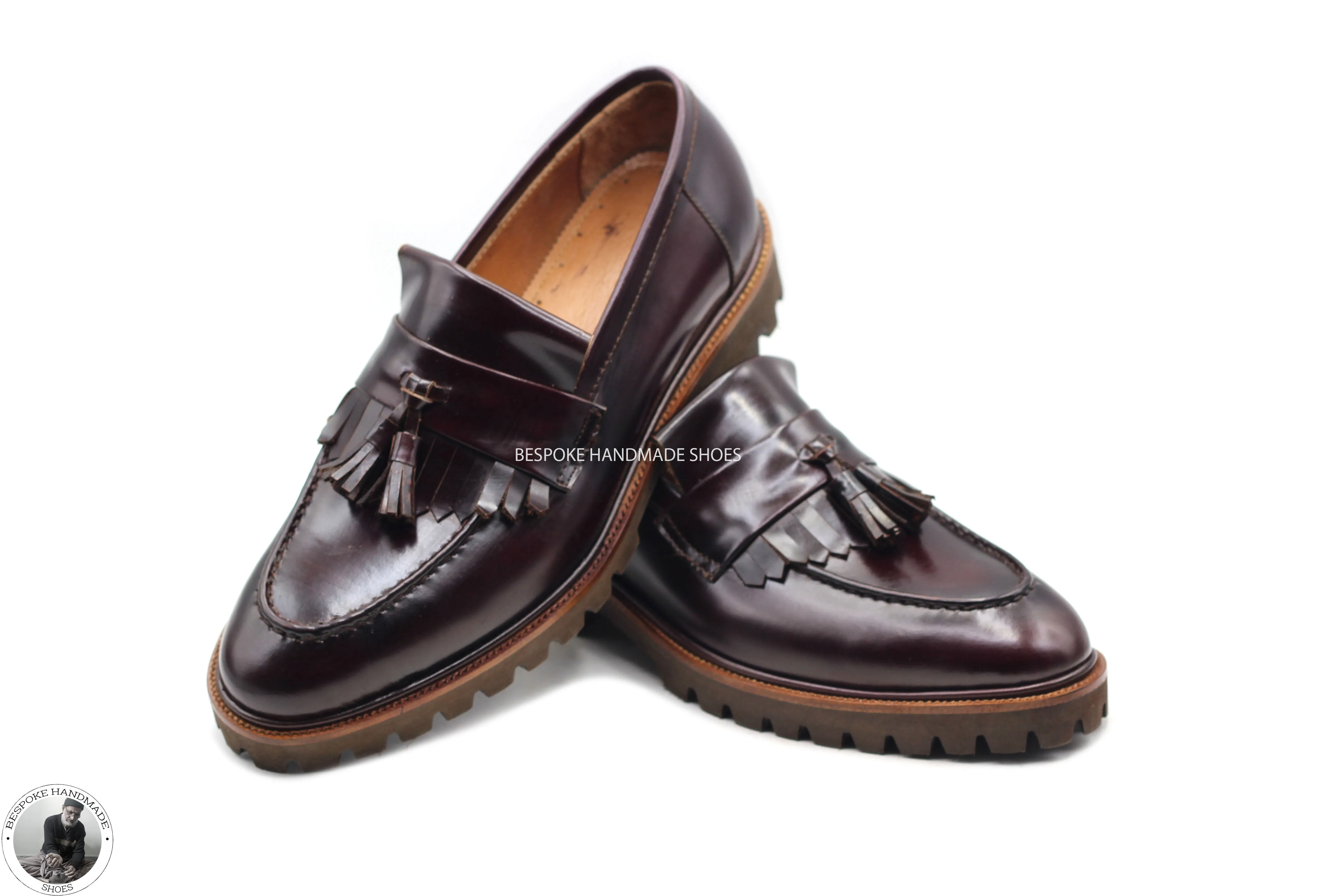 Handmade Dress Shoe, Brown Leather Loafer Slip on Leather Tassels Fringes Men Shoes