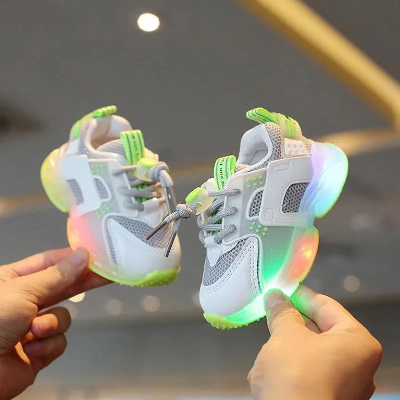 LED Luminous  Soft Soles Leather Mesh Sneakers