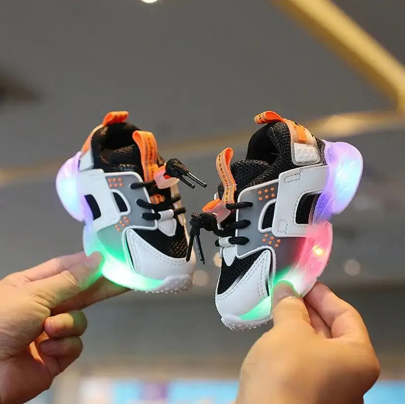 LED Luminous  Soft Soles Leather Mesh Sneakers