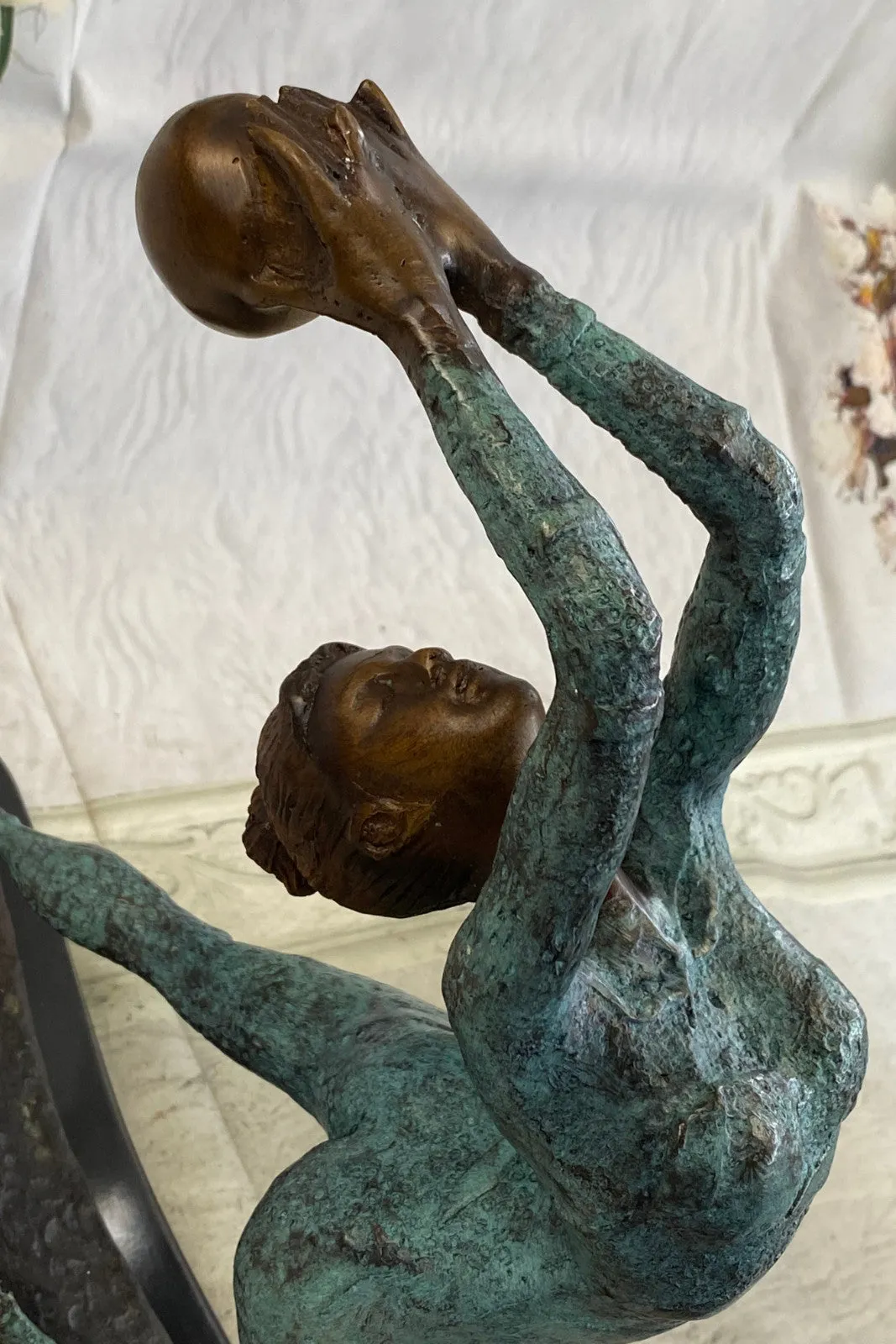 Lovely Vintage Deco French Bronze Nude Female Gymnast Acrobat Statue LTD EDTION