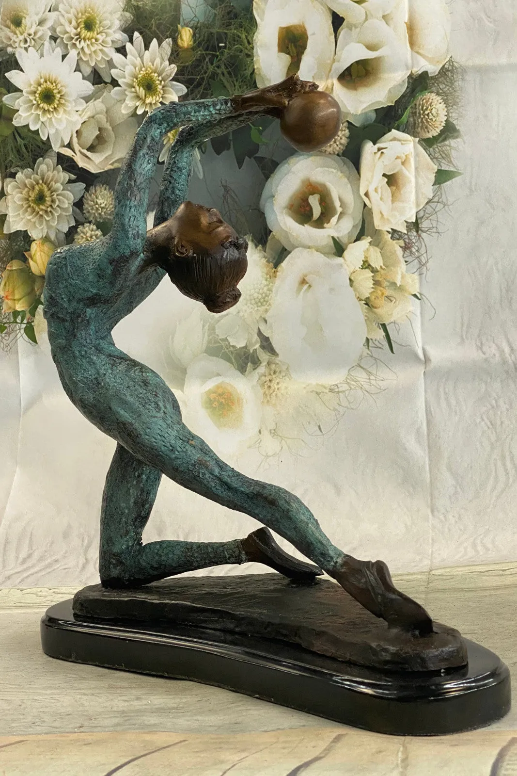 Lovely Vintage Deco French Bronze Nude Female Gymnast Acrobat Statue LTD EDTION