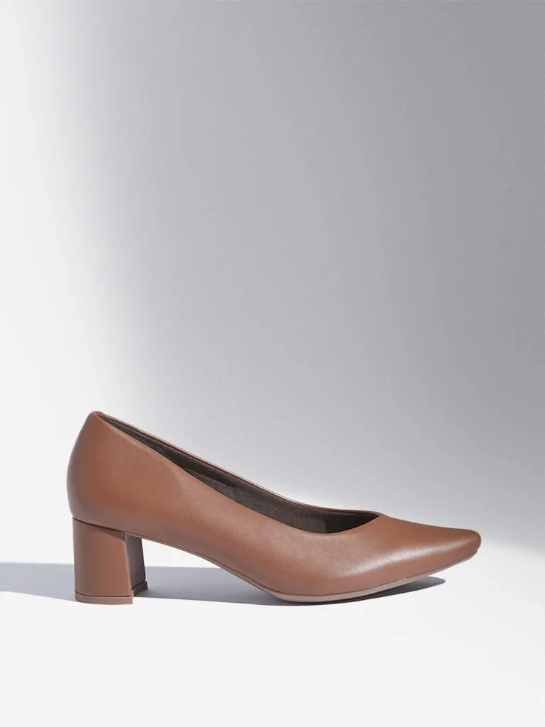 LUNA BLU Tan Block Heel Pump Shoes