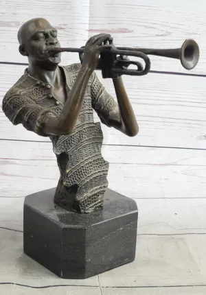 Melodic Masterpiece: Lost Wax Method Bronze Sculpture of a Black Trumpet Player