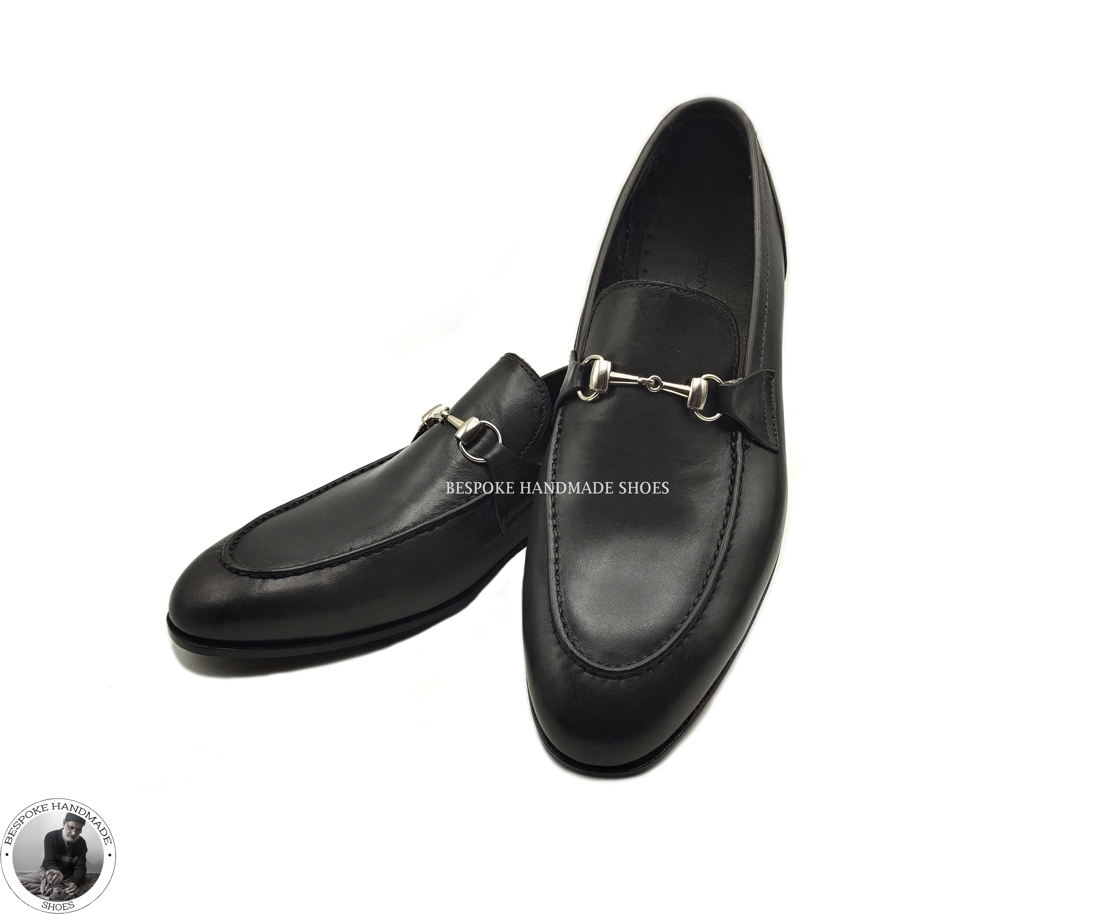 Men Handmade Pure Black Leather Shoe, Slip On Buckle Loafer Dress/Formal Shoes For Men's