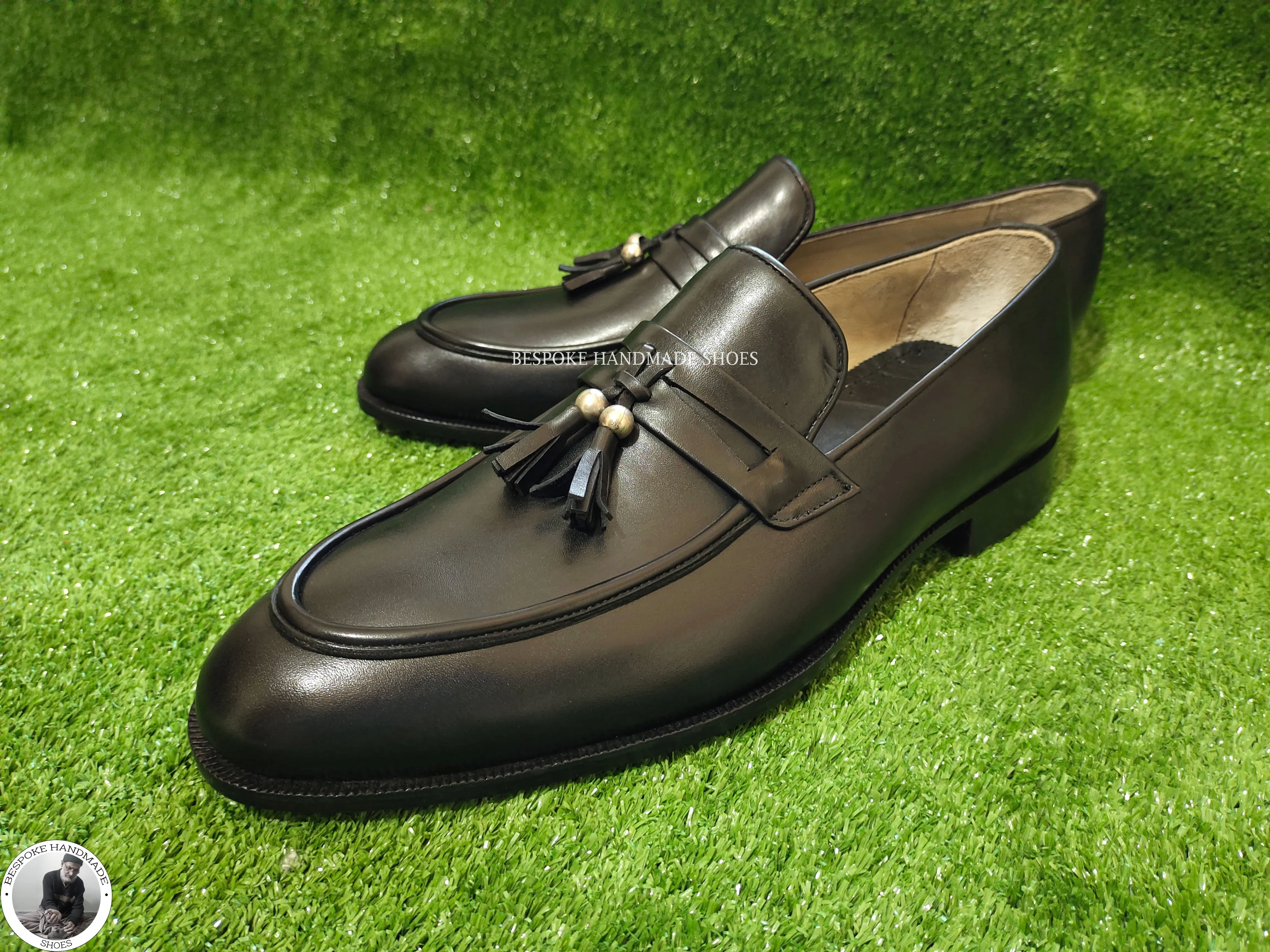 Men's Handmade Shoe, Black Leather Tassels Loafers Moccasin Slip On Dress Shoes