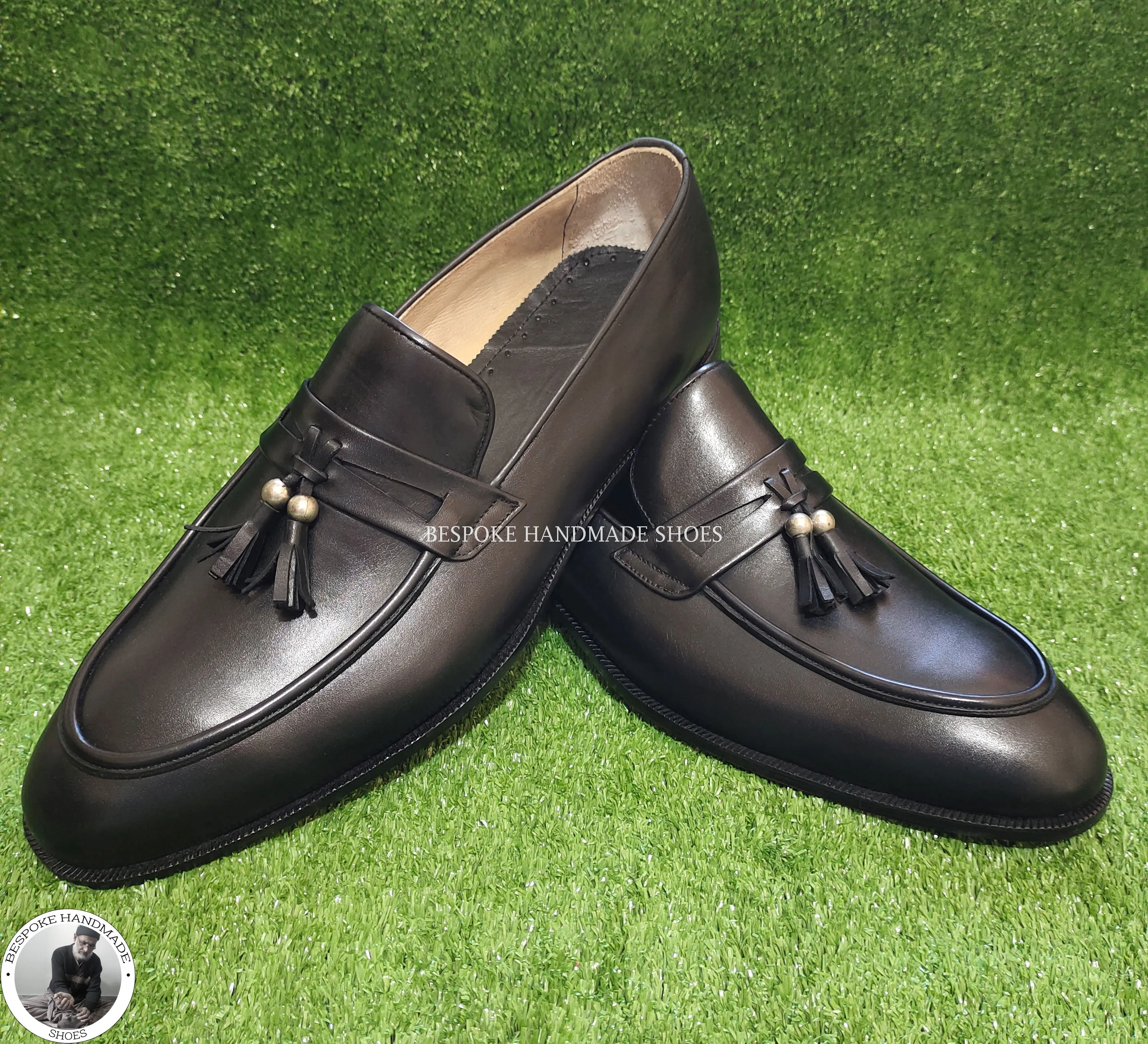 Men's Handmade Shoe, Black Leather Tassels Loafers Moccasin Slip On Dress Shoes