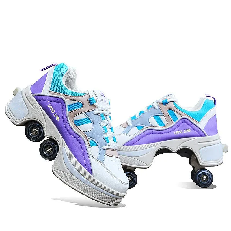 New Four-double Wheel Men's And Women's Children's Multi-color Pulley Shoes