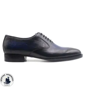 New Men's Handmade Two Tone Blue Leather, Black Shaded Lace Up Oxford Whole Cut Party Shoes Men's