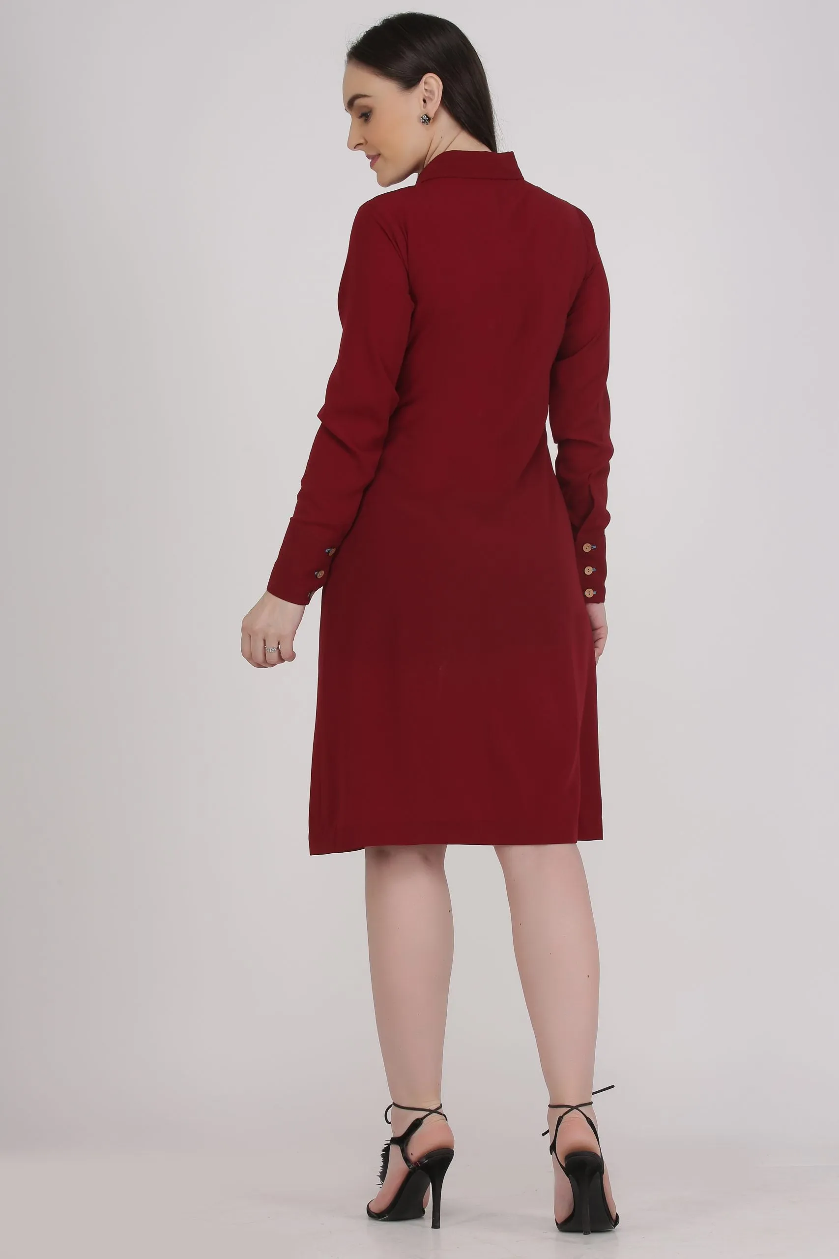 Patchwork Red Women's Work Shirt Dress