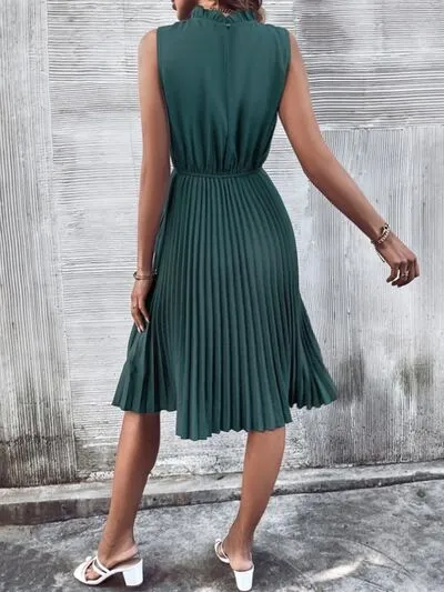 Pleated Mock Neck Dress