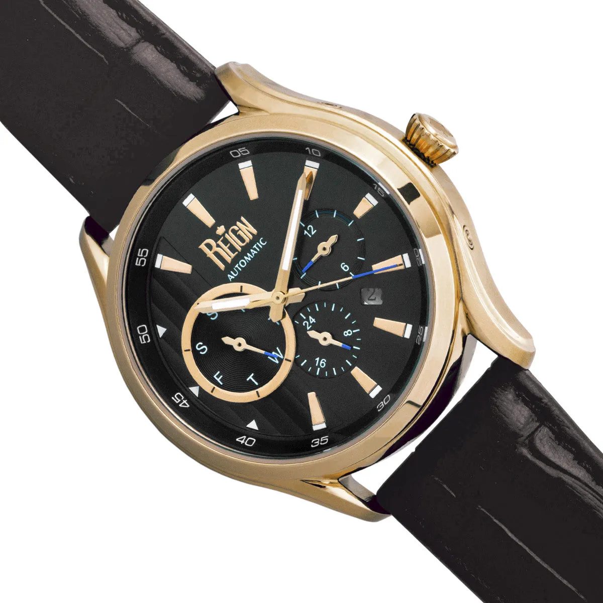 Reign Gustaf Automatic Leather-Band Watch - Black/Gold