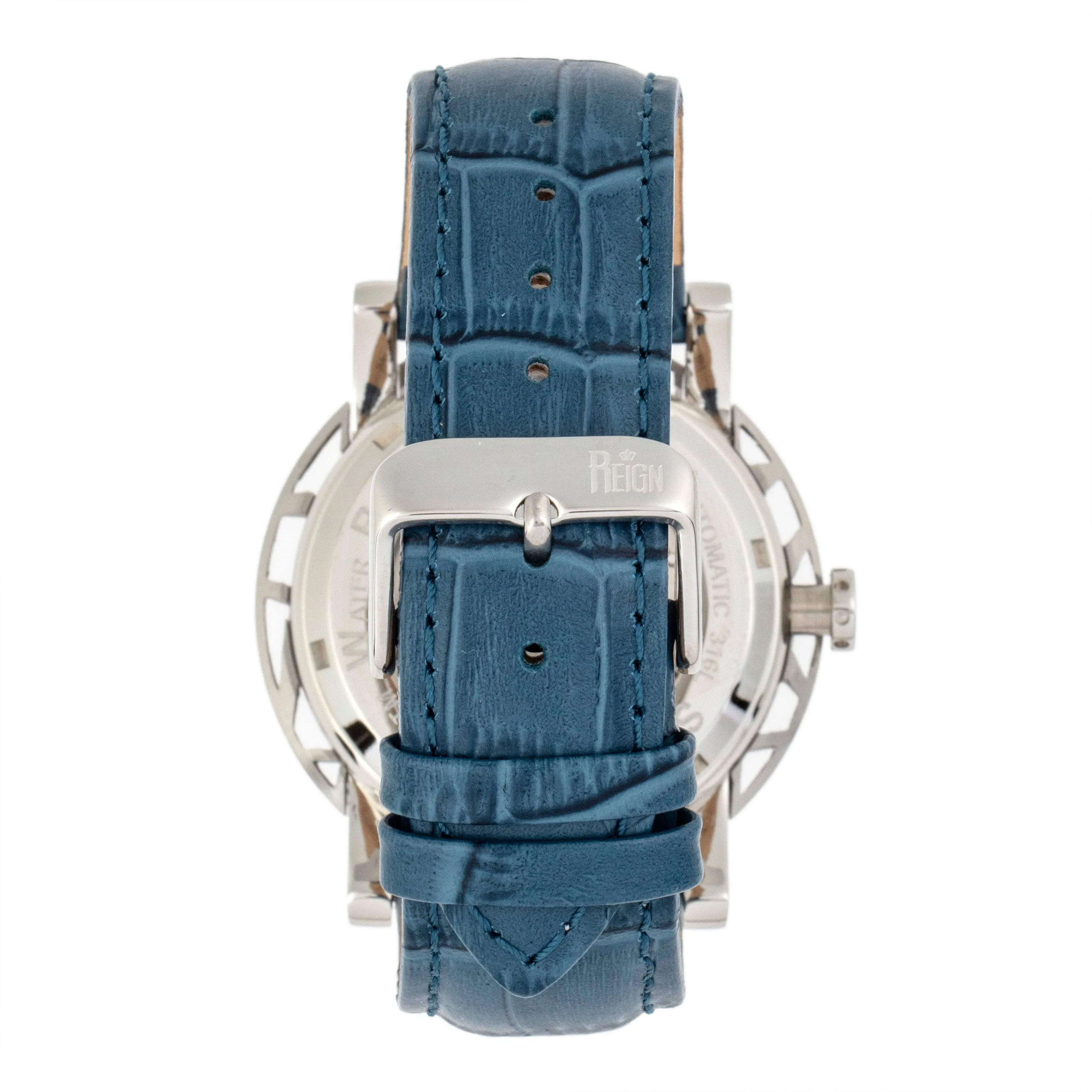 Reign Stavros Automatic Skeleton Leather-Band Watch - Silver/Navy