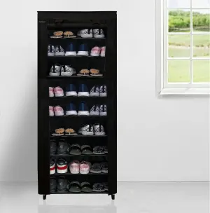 ROBMOB Multipurpose Collapsible 9 Layers Metal Shoe Rack For Home|Shoe Storage Stand With Fabric Cover For Home&Office (Black, Metal), 28 X 58 X 160 CM