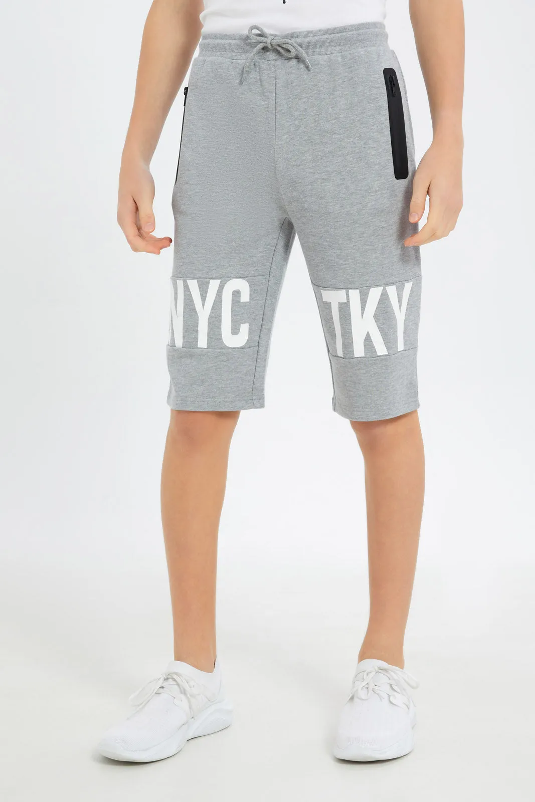 Senior Boys Grey NYC Print Active Short