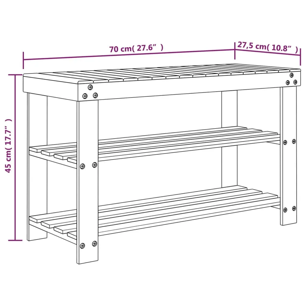 Shoe Rack 3-Tier 70x27.5x45 cm Bamboo