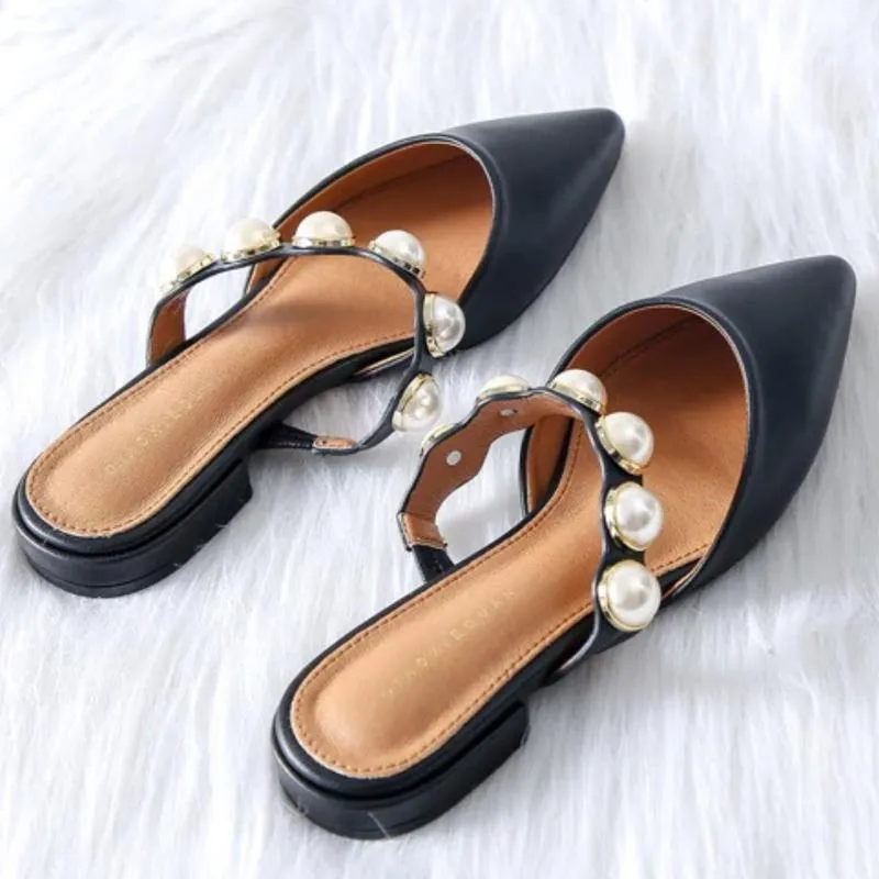 Sophisticated Pointed Toe Pearl Slides