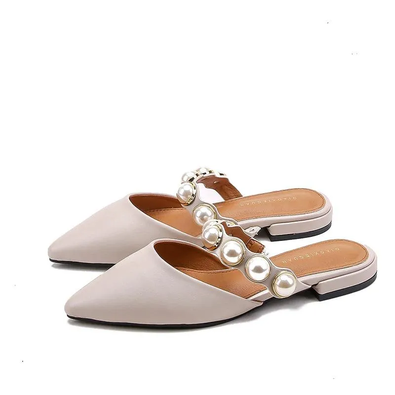 Sophisticated Pointed Toe Pearl Slides