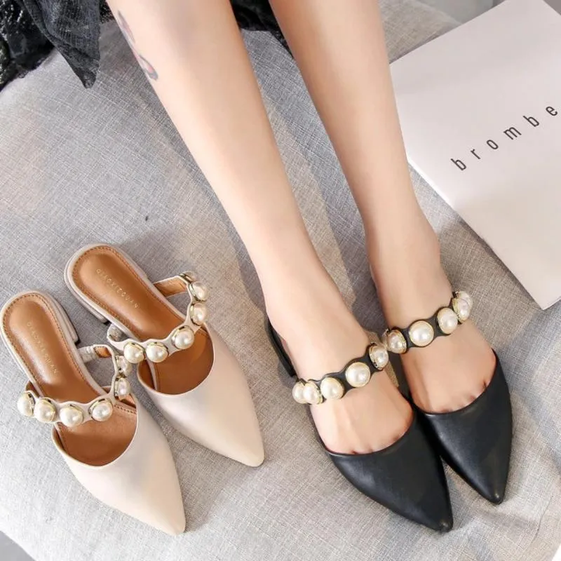 Sophisticated Pointed Toe Pearl Slides