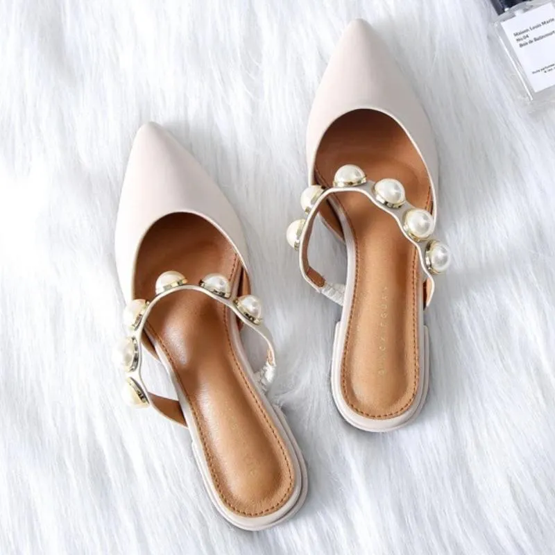 Sophisticated Pointed Toe Pearl Slides