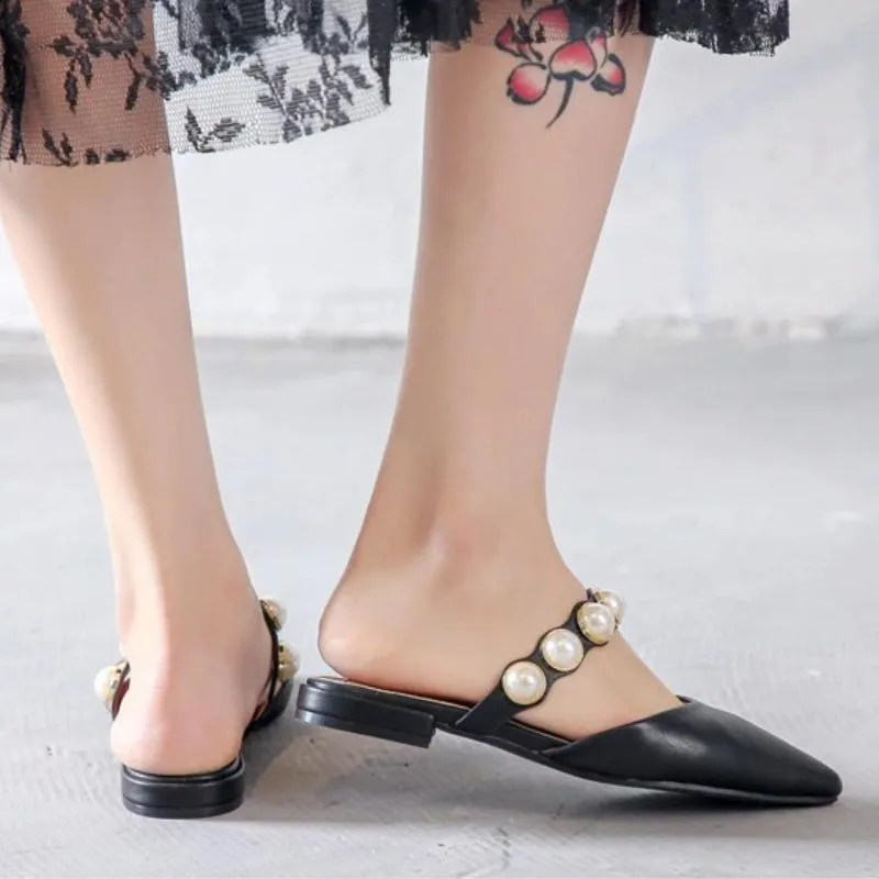 Sophisticated Pointed Toe Pearl Slides